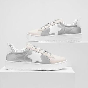 HEEZ Womens Platform Sneakers, Stylish Lace Up Fashion Sneakers, Lightweight Sz8